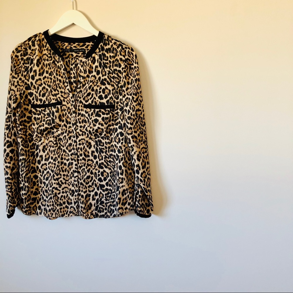 Zara Basic Leopard Print Button Blouse Small